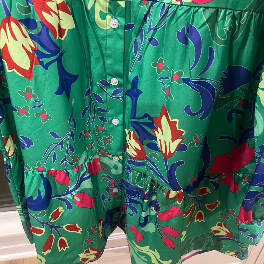 Boutique Floral Green Button-Up Dress size Lrg - Picture 5 of 7